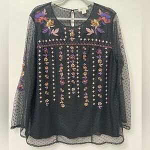 Style & Co Sheer Embroidered Blouse